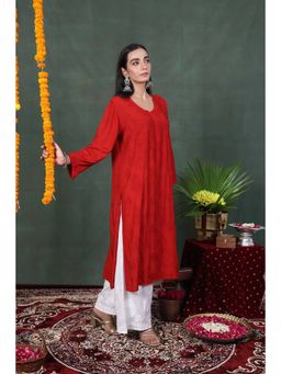 Rivaz Threads and Co - Red Muslin Floral Kurta