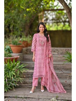 Mahee Jaipur - Pink Chanderi Self Design Kurta With Pant & Dupatta