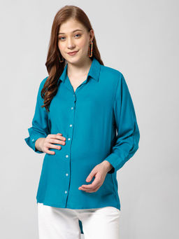 Zelena - Full Sleeves Blue Zipless Maternity Shirt