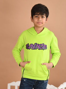Lilpicks - Boys Printed Full Sleeves Hooded Sweatshirt - Neon Green