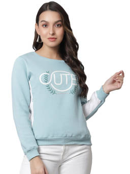 Cantabil - Women Aqua Printed Casual Sweatshirt