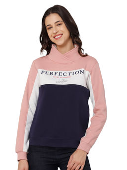 Cantabil - Women Coral Colorblock Casual Sweatshirt