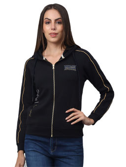 Cantabil - Women Navy Blue Solid Casual Sweatshirt