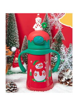 Little Surprise Box - 3D Snowman Head Christmas Stainless Steel Water Bottle With Handle Red 360Ml