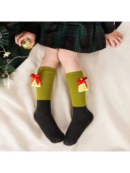 Little Surprise Box - Olive Green Christmas Tree 3D Pop Up Ankle Length Socks for Kids