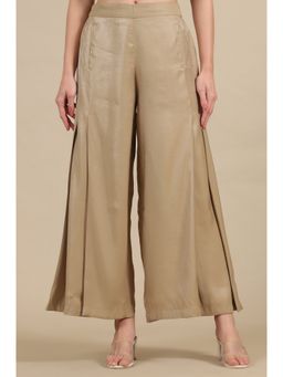 Elleven - Womens Dark Golden Side Pleated Flared Palazzo