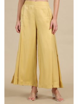 Elleven - Womens Yellow Side Pleated Flared Palazzo