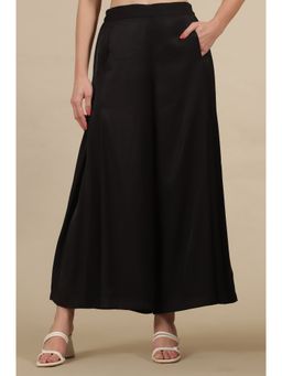 Elleven - Womens Black Side Pleated Flared Palazzo