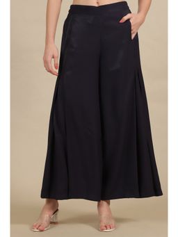 Elleven - Womens Blue Side Pleated Flared Palazzo