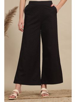 Aurelia - Womens Black Schiffli Embroidered Pure Cotton Flared Palazzo Pants