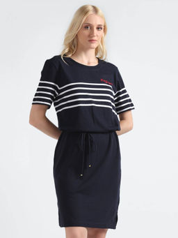 Tommy Hilfiger - Women Navy Blue Stripes Mini Dress with Belt