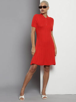 Tommy Hilfiger - Women Red Textured Mini Dress