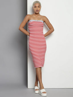 Tommy Hilfiger - Women Red Stripes Midi Dress