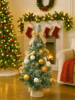 Little Surprise Box - 2Feet Gold Swirl Frosty Bushy Christmas Tree Filled With Balls,Ornament Fillers