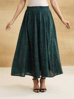 Fabindia - Green Cotton Bagru Printed Midi Skirt