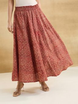 Fabindia - Red Cotton Bagru Printed Midi Skirt
