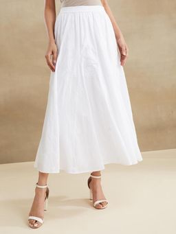 Fabindia - White Cotton Chikankari Maxi Skirt