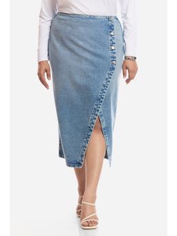 Virgio - Solid Cotton Wrap Midi Plus Size Skirt