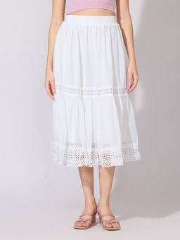 SHOWOFF - Edition Women's White Lace Detail Midi Skirt