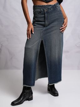 TOKYO TALKIES - A-Line Pure Cotton Denim Midi Skirt