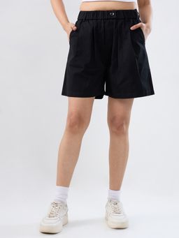Spykar - Black Solid Relaxed Fit Mid Rise Shorts