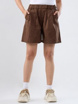 Spykar - Brown Solid Relaxed Fit Mid Rise Shorts