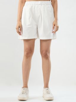 Spykar - White Solid Relaxed Fit Mid Rise Shorts