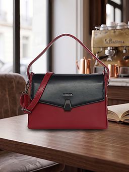 ESBEDA - Maroon-Black Colorblock Handbag with Detachable Strap (M)