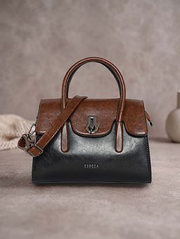 ESBEDA - Black-Brown Colorblock Vintage Handbag with Detachable Strap (M)