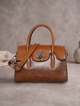 ESBEDA - Brown-Tan Colorblock Vintage Handbag with Detachable Strap (M)