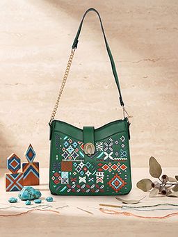 ESBEDA - Green Boho Embroidered Sling Bag (M)