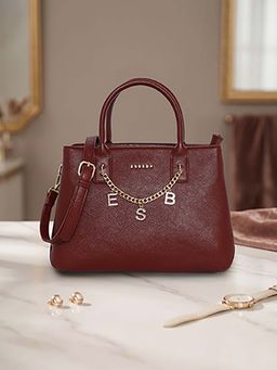 ESBEDA - Brown Charm Letter Design Handbag with Detachable Strap (M)