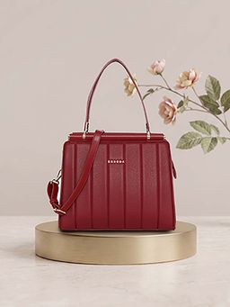 ESBEDA - Maroon Luxe Panel Elegance Handbag with Detachable Strap (M)