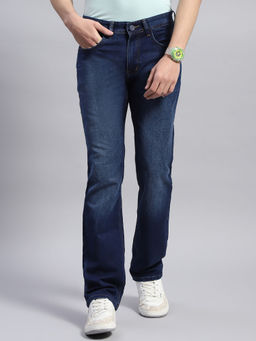 Monte Carlo - Mens Solid Blue Straight Fit Casual Jeans
