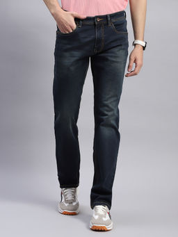 Monte Carlo - Mens Solid Dark Blue Straight Fit Casual Jeans