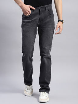 Monte Carlo - Mens Solid Grey Straight Fit Casual Jeans