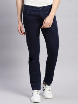 Monte Carlo - Mens Blue Light Wash Cotton Blend Straight Fit Casual Jeans