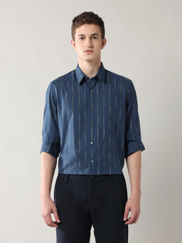 Arrow Newyork - Blue Men's Vertical Striped Manhattan Slim Fit Shirt