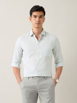 Arrow - Dark Green Men's Vertical Striped Pure Cotton Shirt