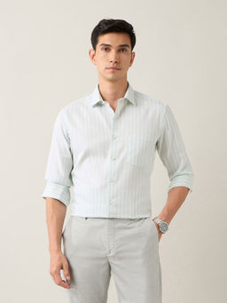 Arrow - Green Men's Vertical Striped Pure Cotton Shirt