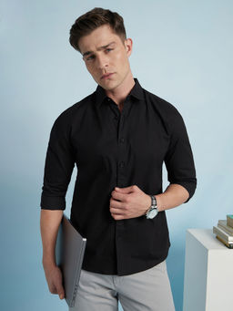 Dennis Lingo - Black Men's Cotton Regular Fit Solid Shirt