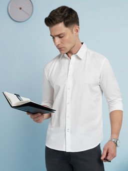 Dennis Lingo - White Men's Cotton Regular Fit Solid Shirt