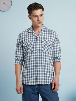 Dennis Lingo - Blue Men's Cotton Regular Fit Checks Shirt