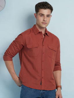Dennis Lingo - Rust Men's Linen Blend Regular Fit Solid Shirt