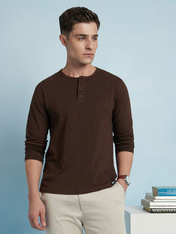 Dennis Lingo - Brown Men's Cotton Slub Regular Fit Solid T-Shirt