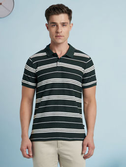 Dennis Lingo - Green Men's Cotton Blend Stripe Polo T-Shirt