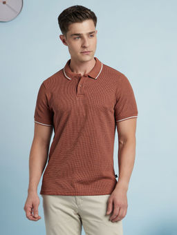 Dennis Lingo - Brown Men's Cotton Regular Fit Textured Polo T-Shirt
