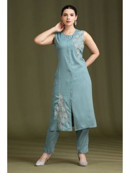 Cotton Culture - Soft Blue Embroidered Straight Kurta and Pant