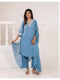 STUDIO MISRI - Blue Embroidered Kurta and Palazzo and Dupatta