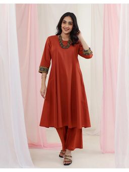 STUDIO MISRI - Rust Solid Kurta and Palazzo
